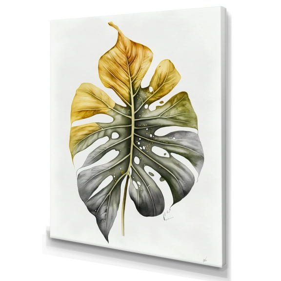 Designart Yellow And Grey Philodendron Leaf I Canvas Wall Art