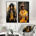 thumbnail image 1 of Designart "Yellow And Grey Stylishistas Portrait II" Fashion Framed Wall Art Set Of 2 - Yellow Fashion Framed Canvas Set For Living Room Decor, 1 of 7