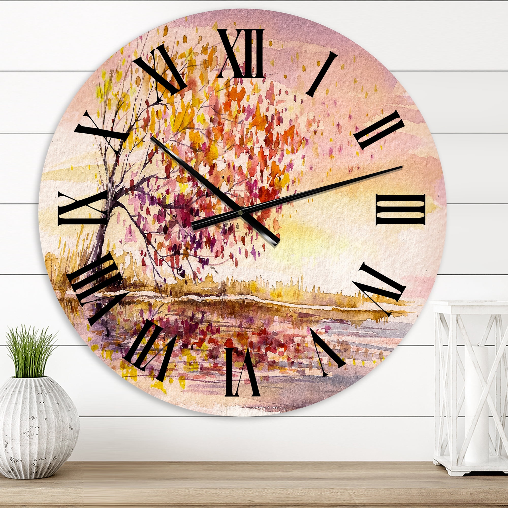 Designart 'Yellow And Orange Autumn Tree' Traditional Wall Clock