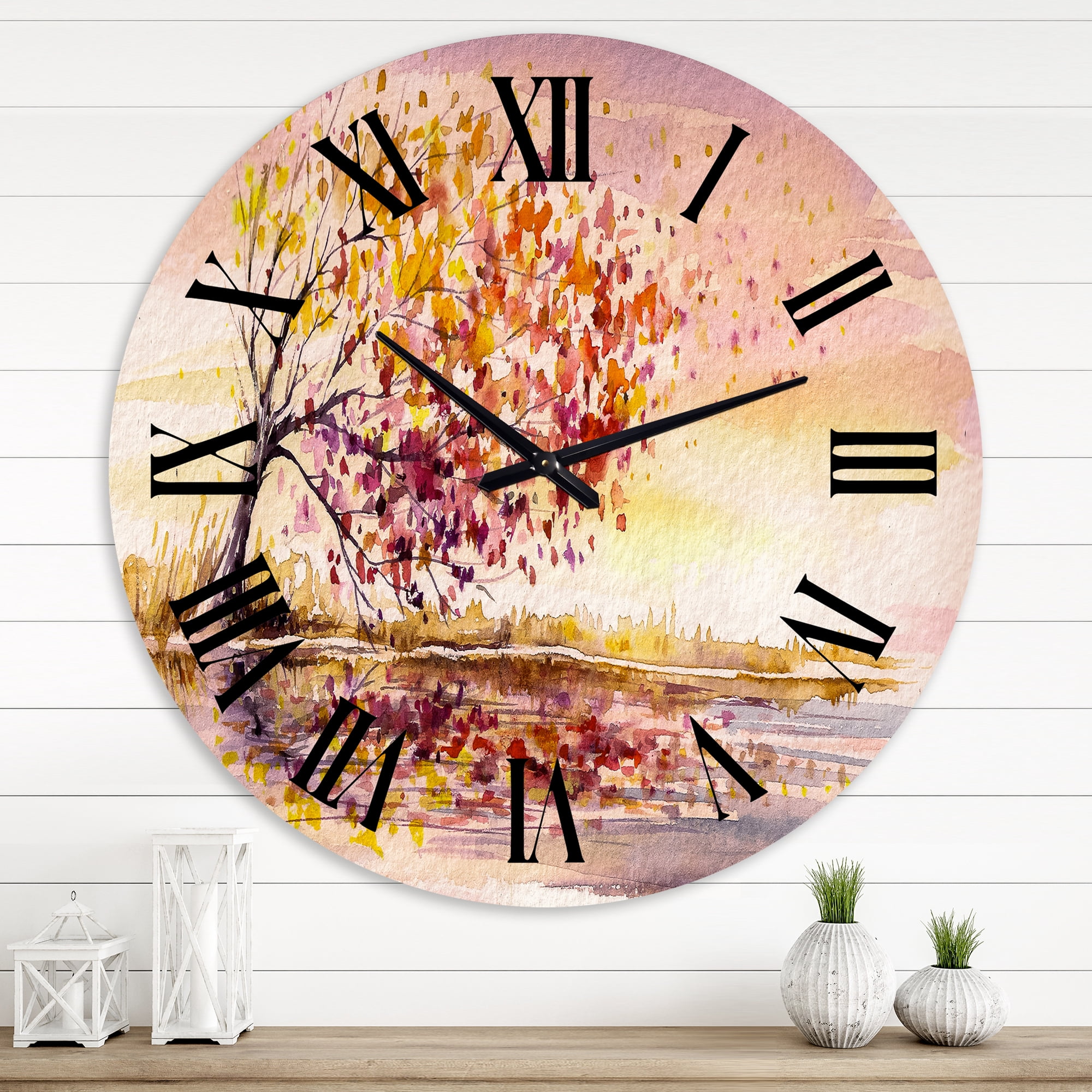 Designart 'Yellow And Orange Autumn Tree' Traditional Wall Clock
