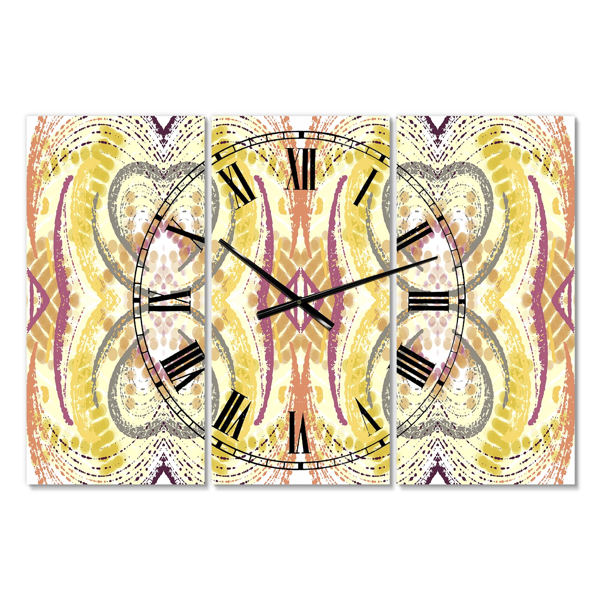 Designart 'Yellow And Purple Heart Pattern' Oversized Mid-Century Wall Clock