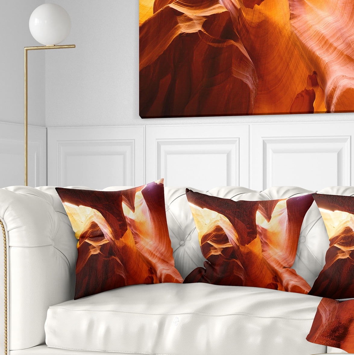 Designart Yellow Antelope Canyon - Landscape Photo Throw Pillow - 18x18