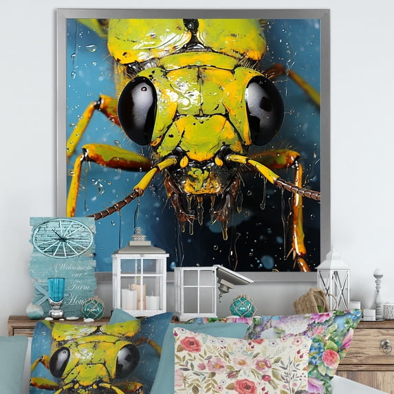 Designart "Yellow Ants In Neon Pioneer" Animals Ant Picture Framed Canvas Wall Art