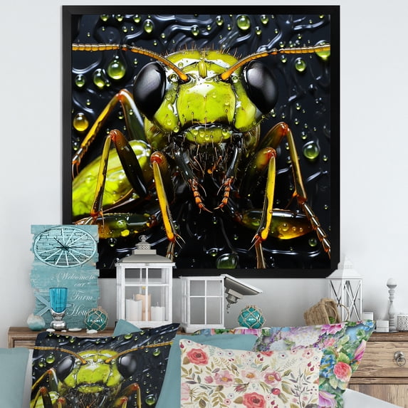 Designart "Yellow Ants In Neon Pioneer I" Animals Ant Picture Framed Canvas Prints