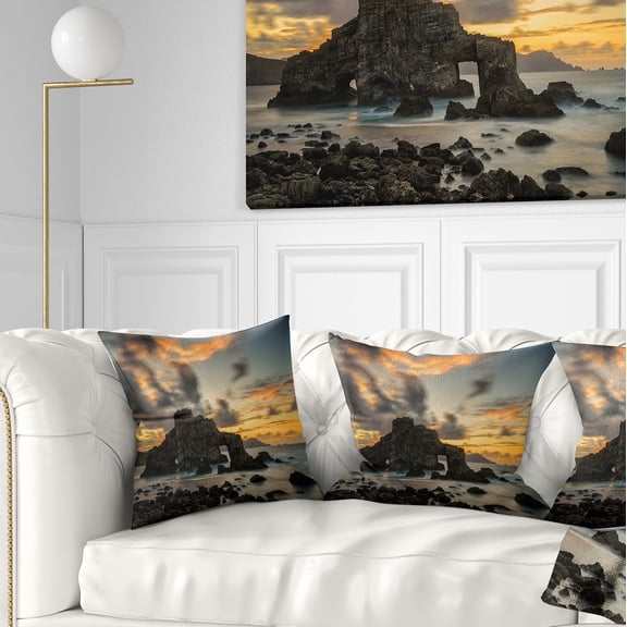Designart Yellow Atlantic Coast in Spain - Seashore Photo Throw Pillow - 16x16