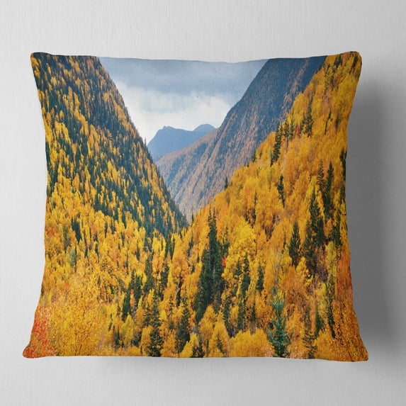 Designart Yellow Autumn Foliage Over Hills - Landscape Printed Throw Pillow - 16x16
