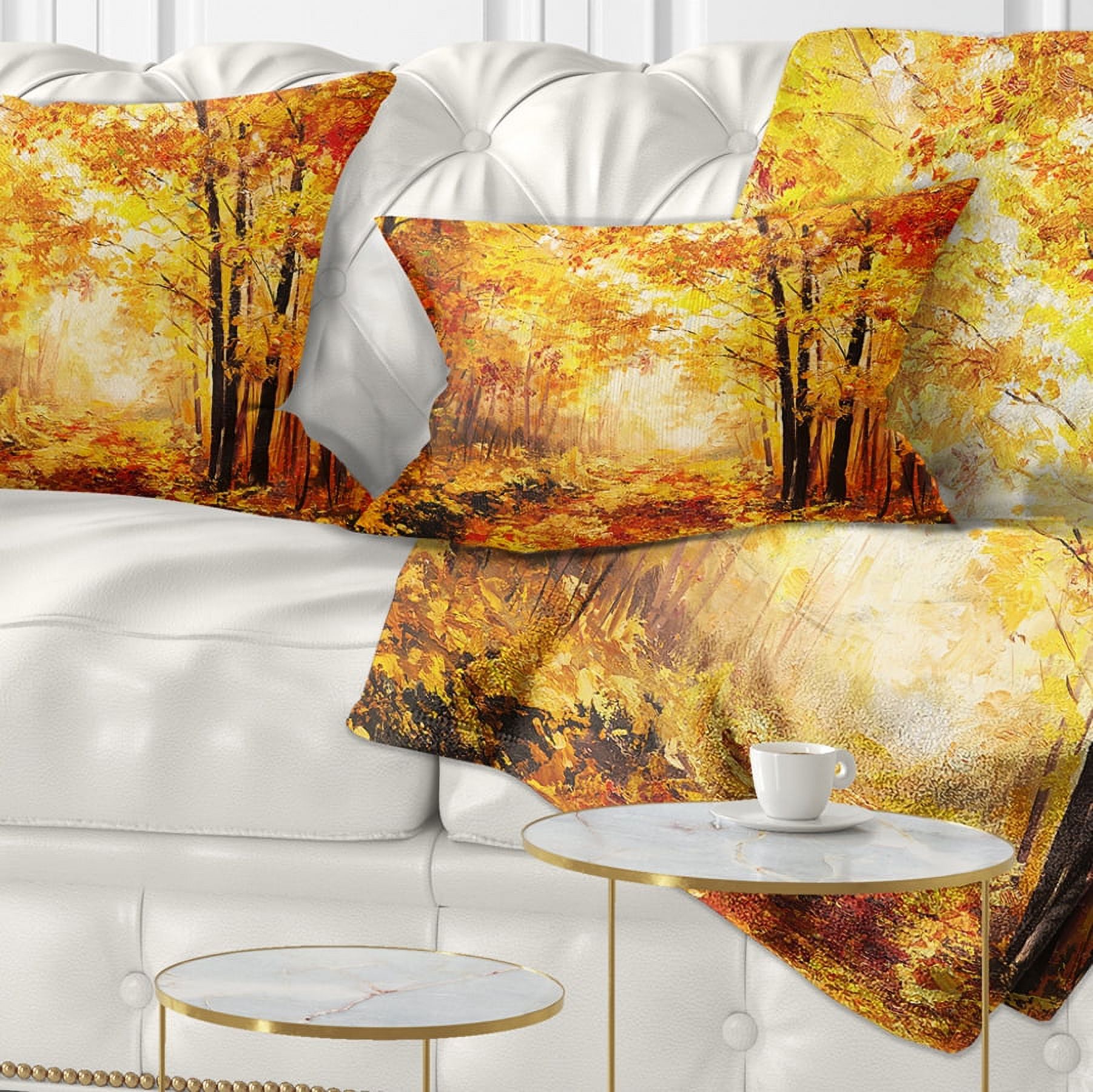 Designart Yellow Autumn Forest - Landscape Printed Throw Pillow - 12x20