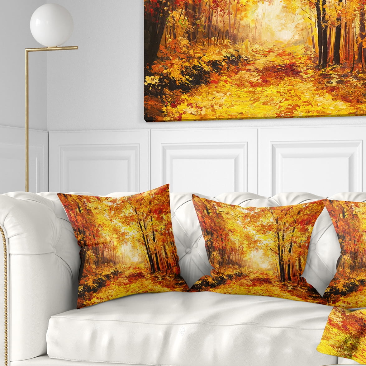 Designart Yellow Autumn Forest - Landscape Printed Throw Pillow - 18x18