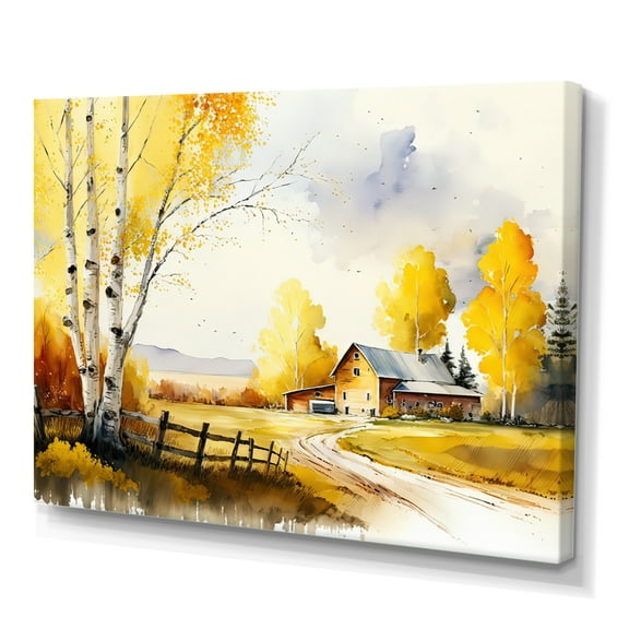Designart Yellow Barn In Spring I Canvas Wall Art