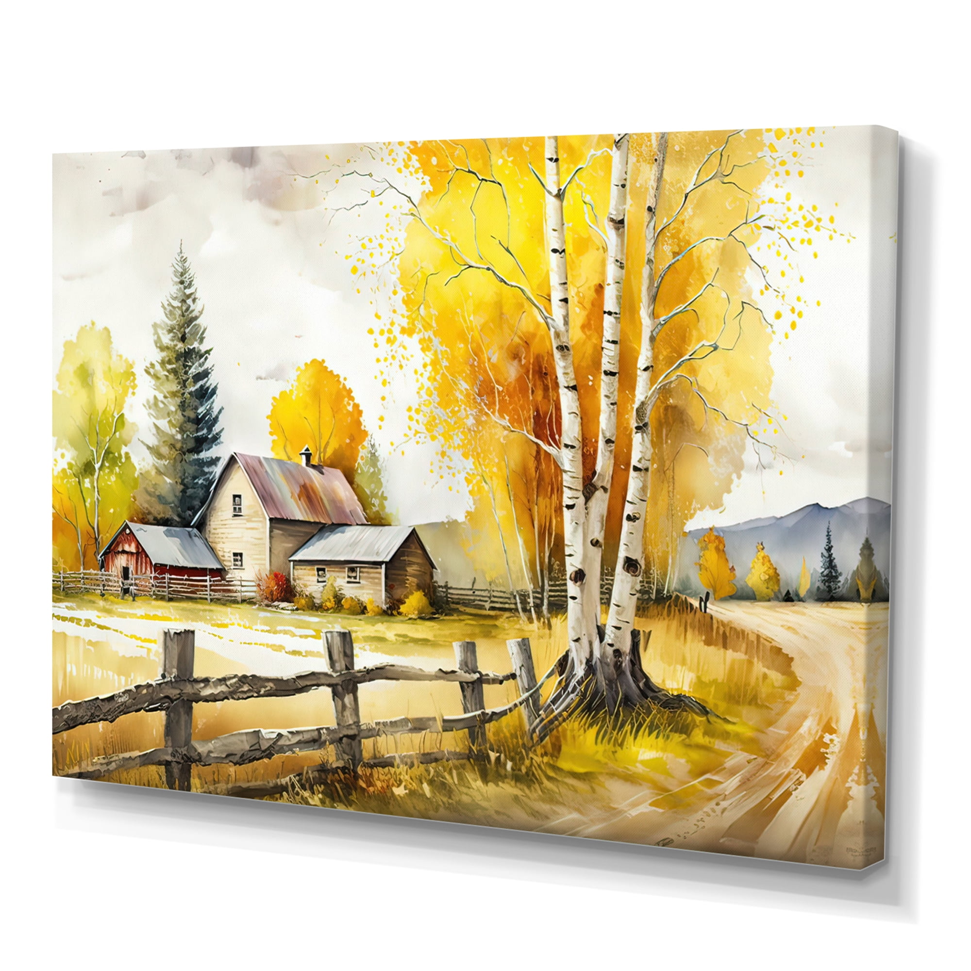 Designart Yellow Barn In Spring II Canvas Wall Art