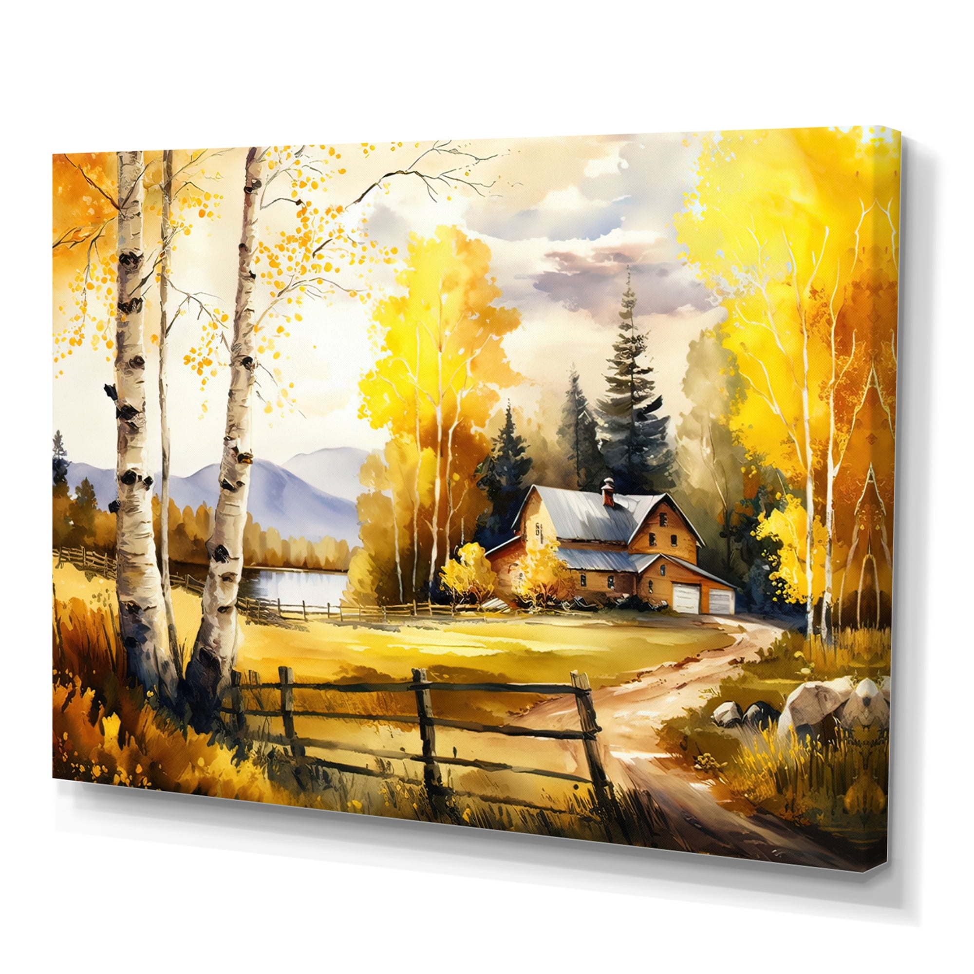 Designart Yellow Barn In Spring III Canvas Wall Art