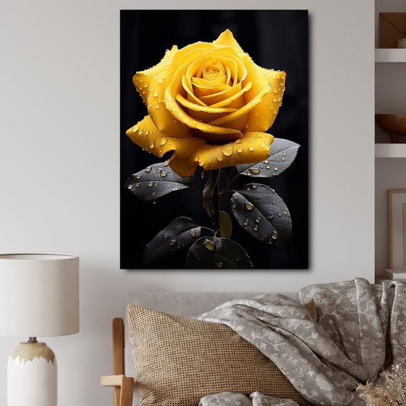 Designart "Yellow Black Rose gracefulness III" Floral Canvas Wall Art