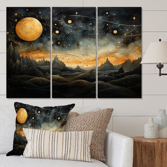Designart "Yellow Black Universal Wonders Cosmic Marvels" Space Planet Metal Wall Décor Set