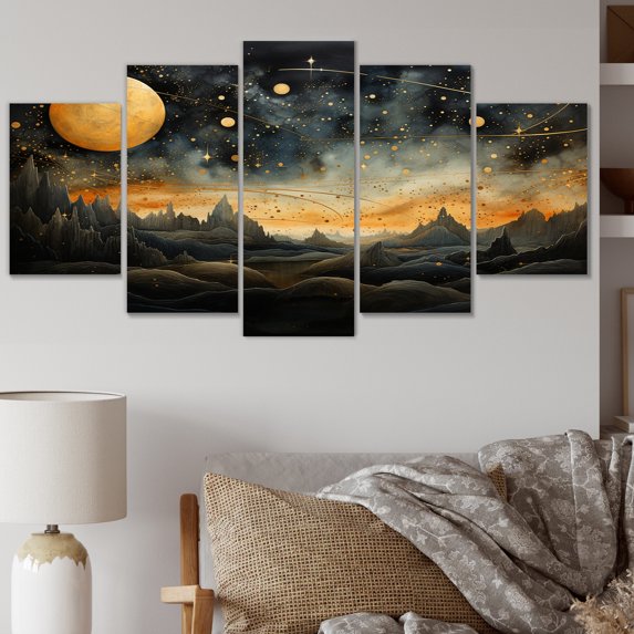 Designart "Yellow Black Universal Wonders Cosmic Marvels" Space Planet Metal Wall Décor Set