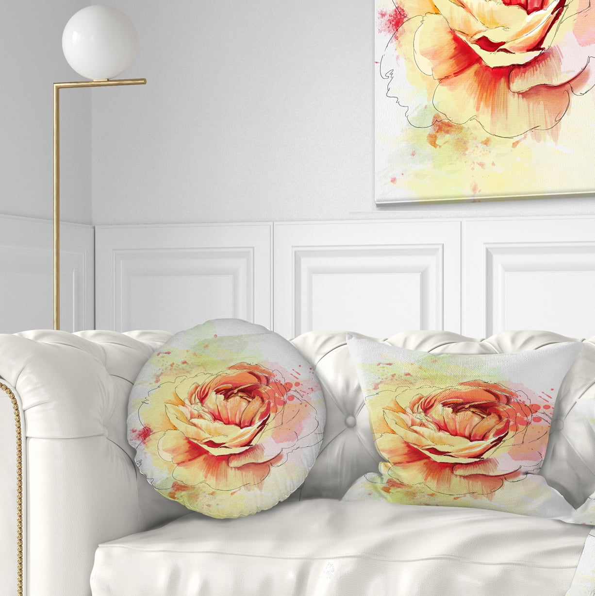 Designart Yellow Blooming Rose - Floral Throw Pillow - 12x20