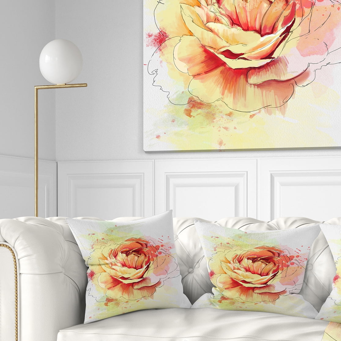 Designart Yellow Blooming Rose - Floral Throw Pillow - 18x18