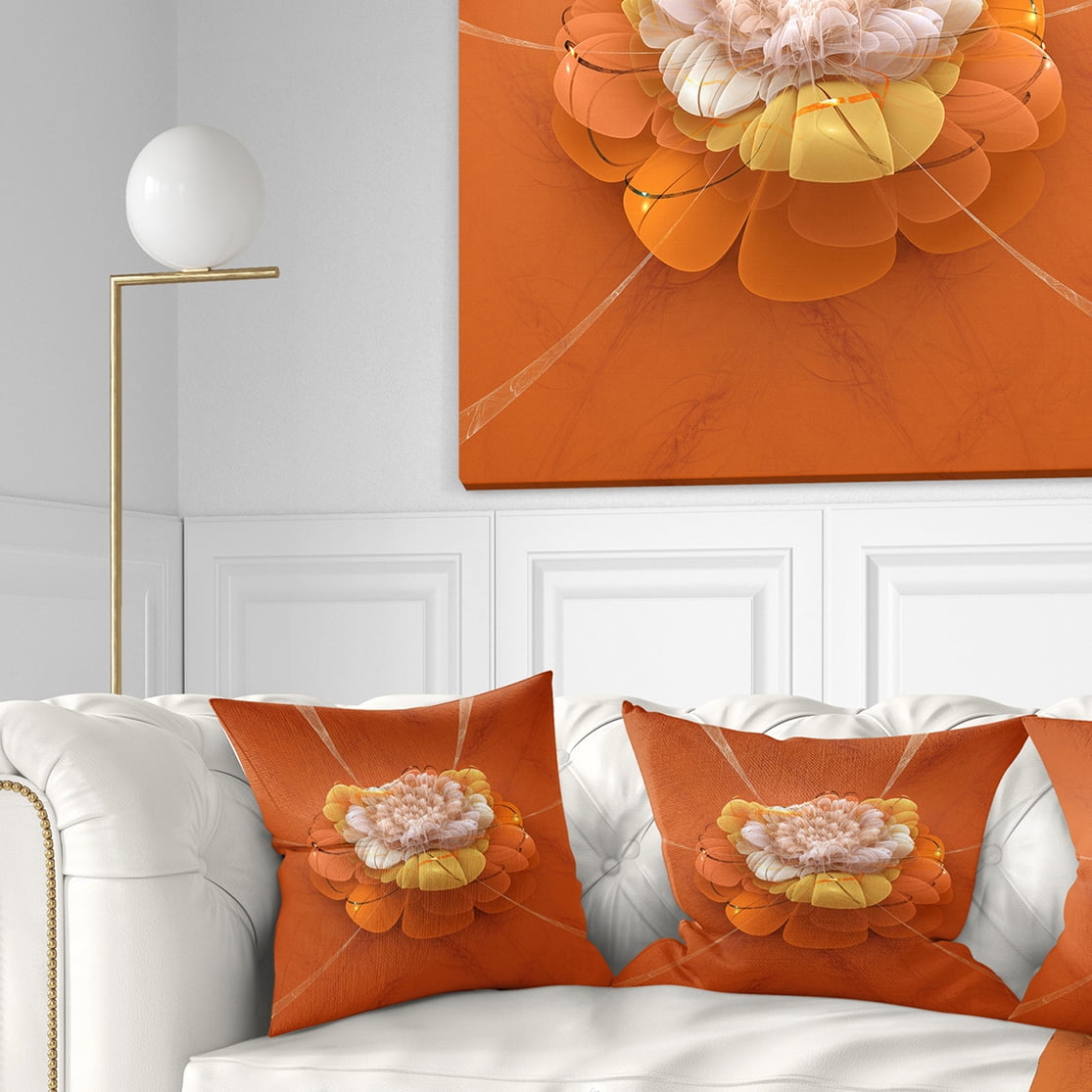 Designart Yellow Blossom Fractal Flower - Flower Throw Pillow - 16x16