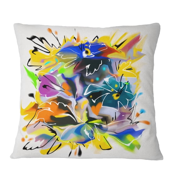 Designart Yellow Blue Abstract Floral Design - Floral Throw Pillow - 16x16