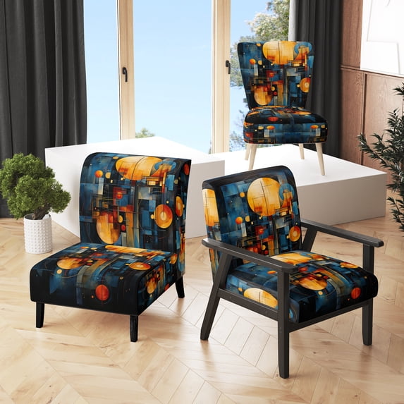 Designart "Yellow Blue Astrology Celestial Alignment II" Yellow Astrology Upholstered Accent Chair - Modern Arm Chair For Bedroom