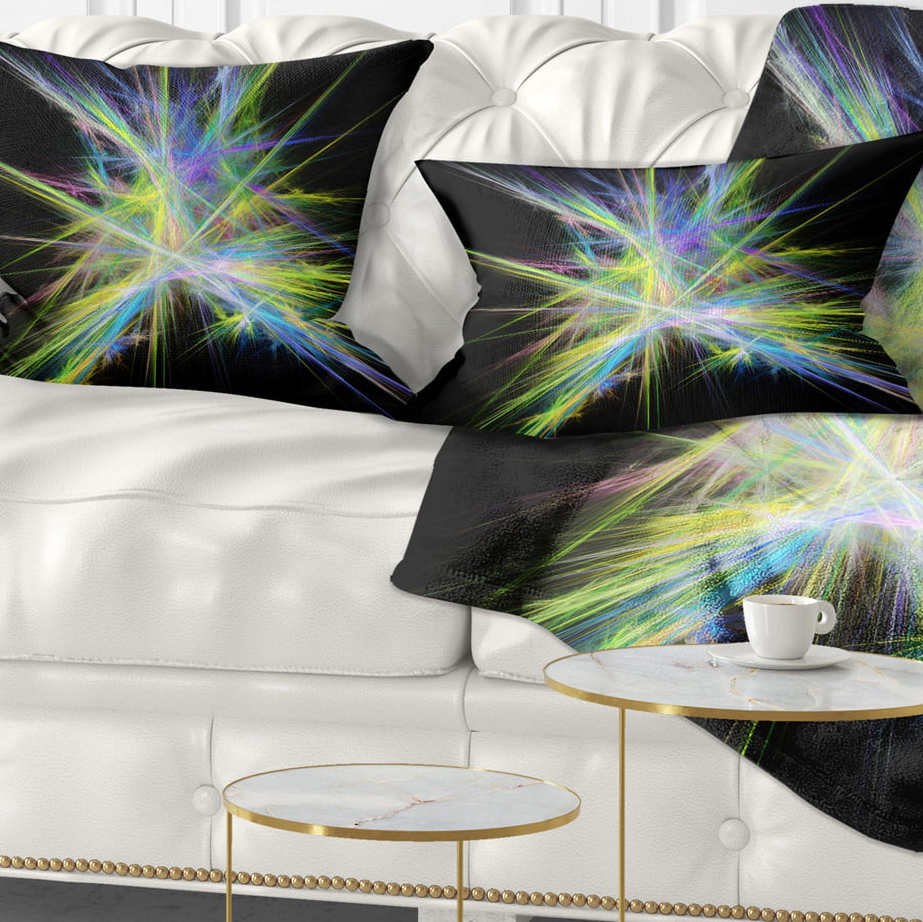 Designart Yellow Blue Chaos Multicolored Rays - Abstract Throw Pillow - 12x20