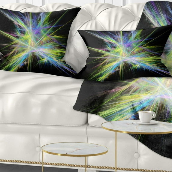 Designart Yellow Blue Chaos Multicolored Rays - Abstract Throw Pillow - 12x20