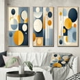 thumbnail image 1 of Designart "Yellow Blue Circulars Graphic Geometry II" Modern Midcentury Framed Wall Art Set Of 3 - Blue Abstract Midcentury Frame Gallery Set For Office Decor, 1 of 6