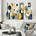 thumbnail image 1 of Designart "Yellow Blue Circulars Graphic Geometry IV" Modern Midcentury Wall Art Set Of 3 - Abstract Midcentury Blue Gallery Wall Set For Home Decor, 1 of 6