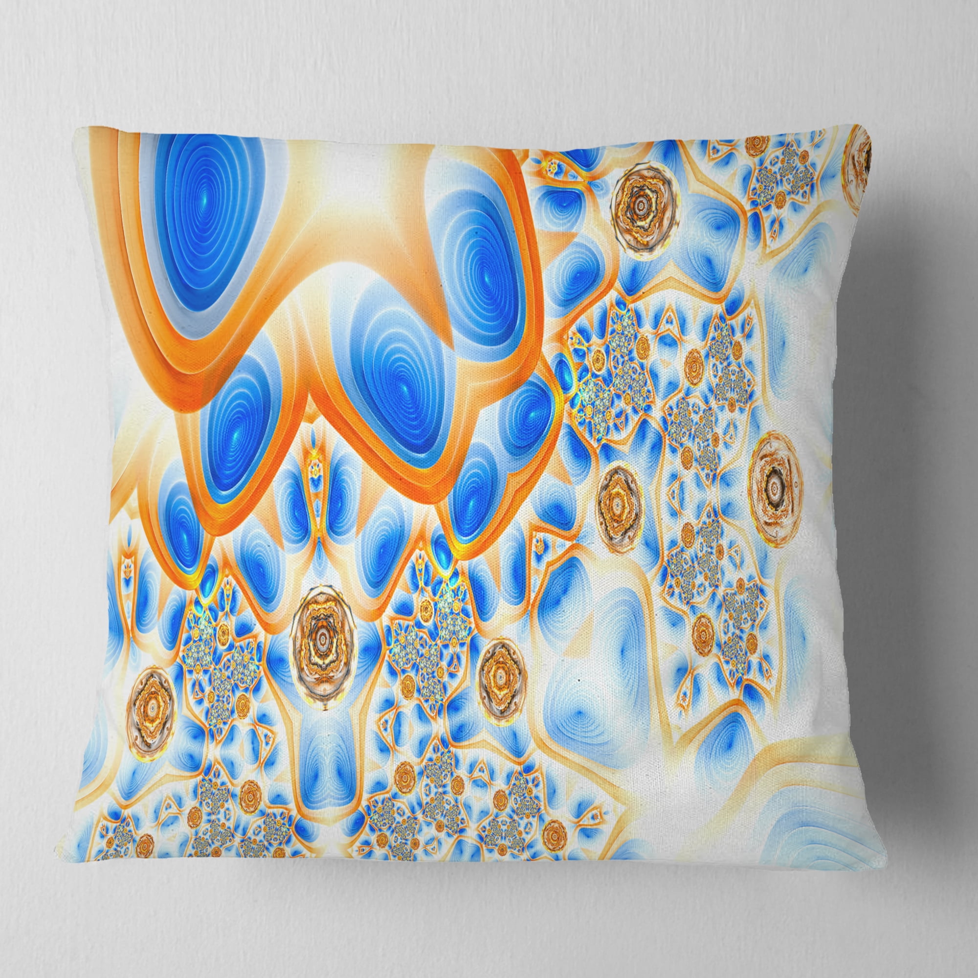 Designart Yellow Blue Exotic Pattern - Abstract Throw Pillow - 16x16
