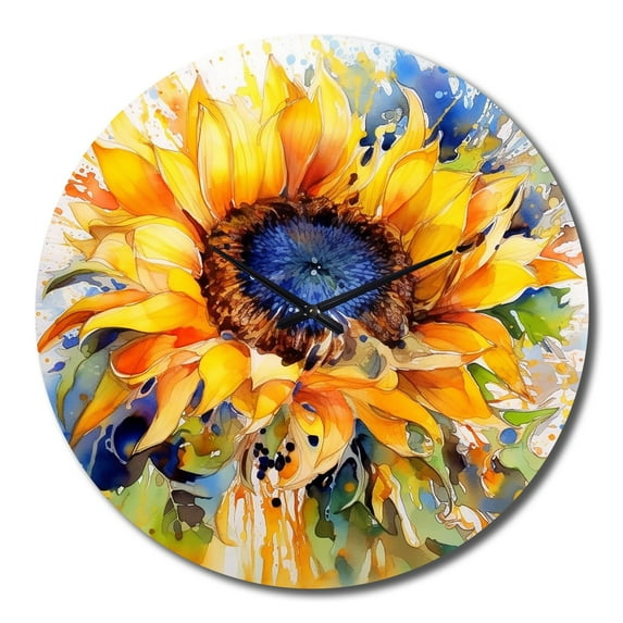 Designart "Yellow Blue Golden Cheerful Sunflowers Radiant Blossoms" Floral Oversized Wall Clock
