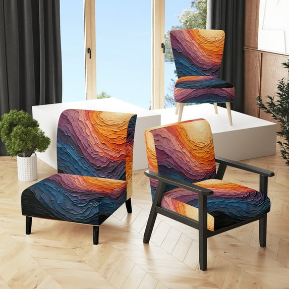Designart "Yellow Blue Lyrical Abstraction Lyrical Sunset I" Yellow Abstract Upholstered Accent Chair - Modern Arm Chair For Living Room