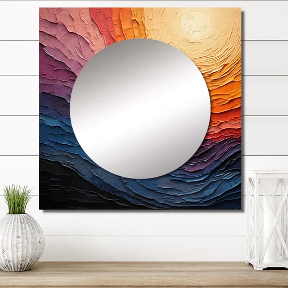Designart "Yellow Blue Lyrical Abstraction Lyrical Sunset I" Abstract Square Mirror For Wall Decor - Large Yellow Square Printed Wall Mirror Art - Wall Mounted Square Large Mirror