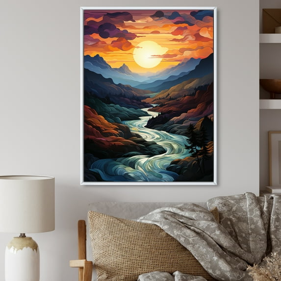 Designart "Yellow Blue Mountains Majestic Palette This" Cottage Floater Framed Canvas Art Print