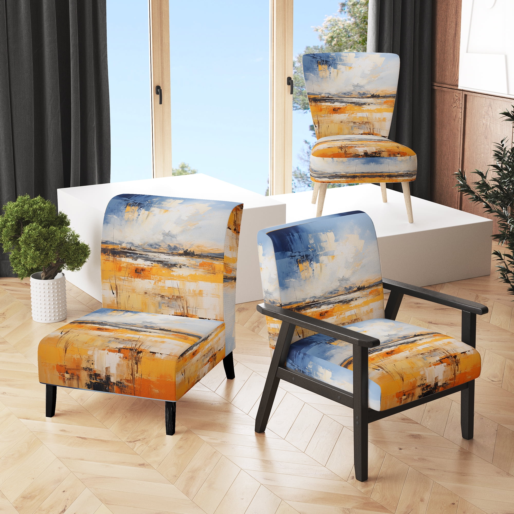Designart Yellow Blue Prairies Gold And Sky V Upholstered Prairies Accent Chair and Traditional Arm Chair Multiple Color Pattern