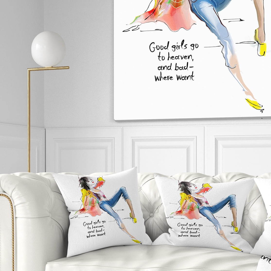 Designart Yellow Blue Young Woman - Abstract Portrait Throw Pillow - 16x16