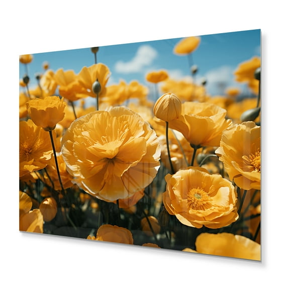 Designart "Yellow Buttercups landscape Vibrant II" Floral Metal Art Living Room