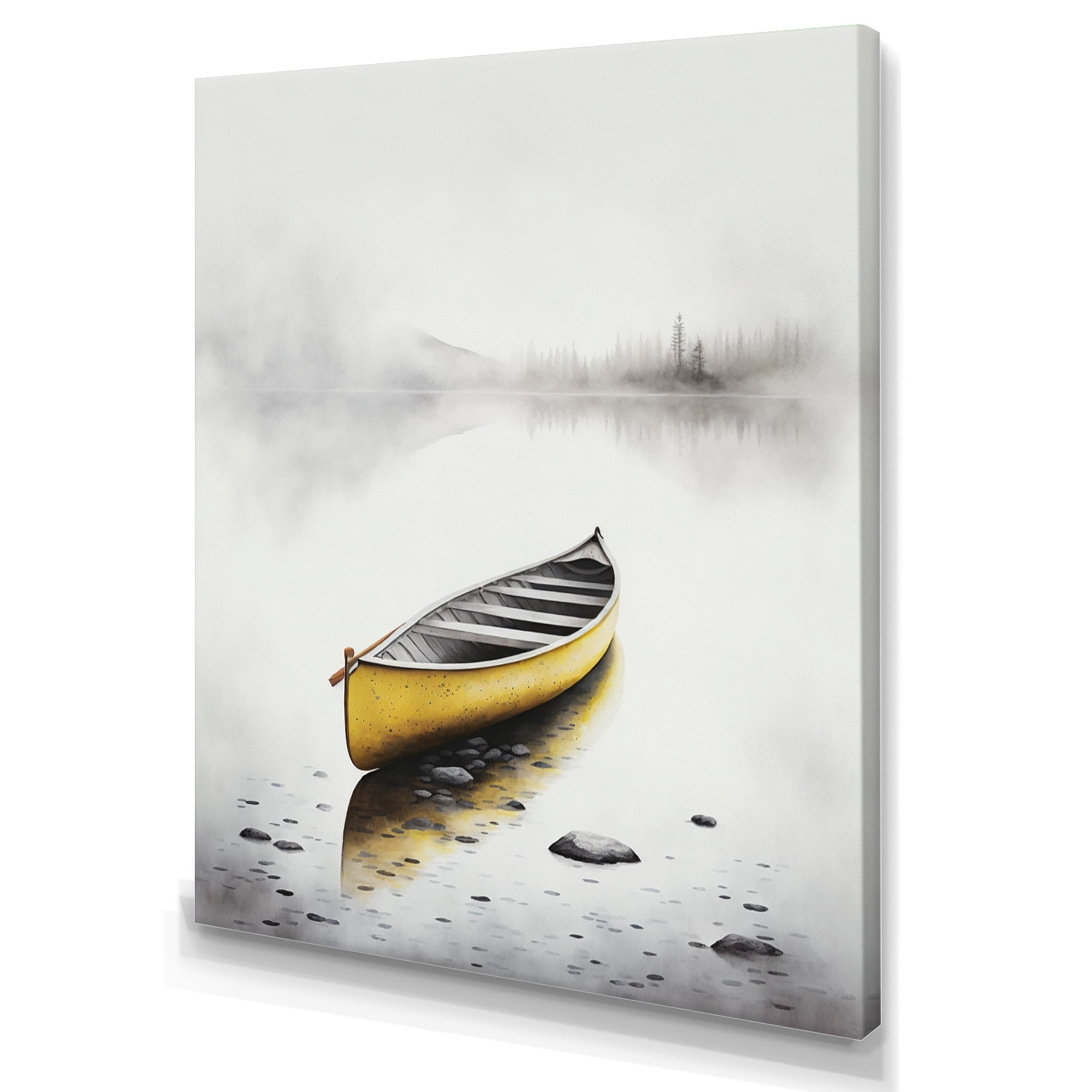 Designart Yellow Canoe On The Lake I Canvas Wall Art
