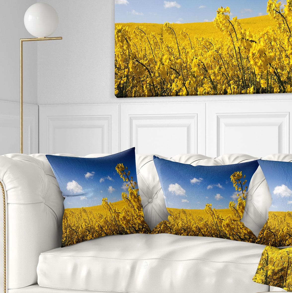 Designart Yellow Canola Field - Landscape Photography Throw Pillow - 18x18