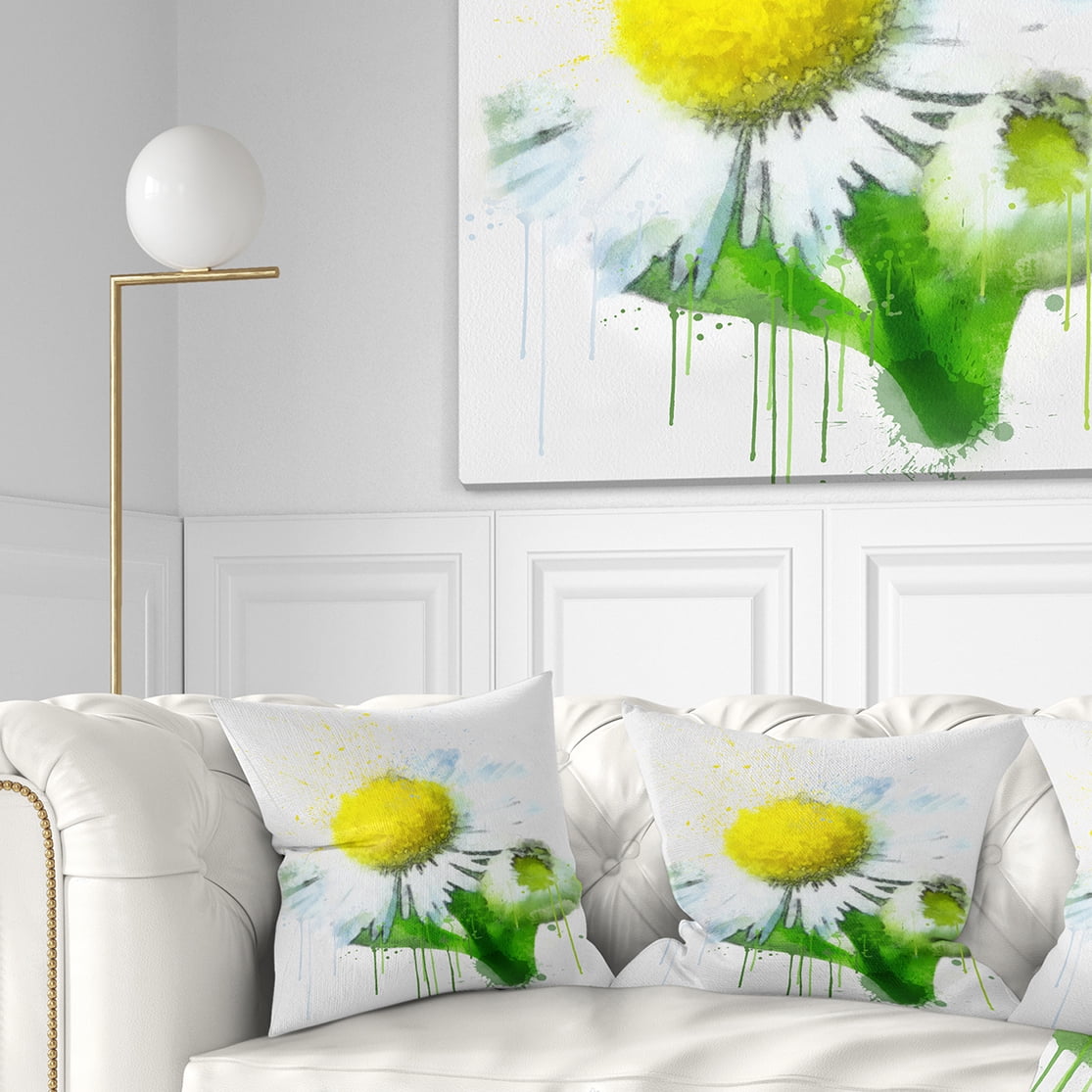 Designart Yellow Chamomile Sketch Watercolor - Floral Throw Pillow - 16x16