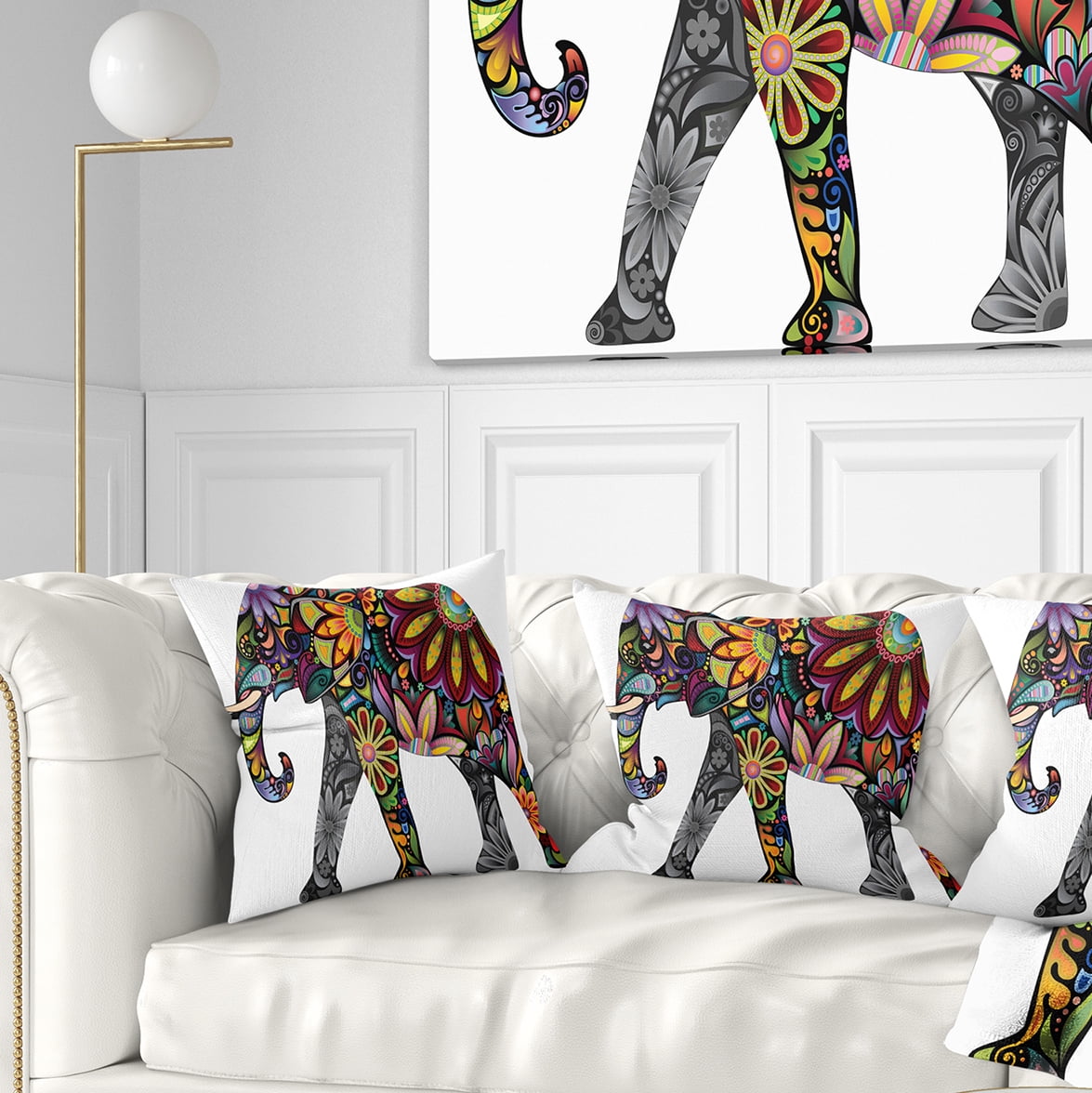 Designart Yellow Cheerful Elephant - Animal Throw Pillow - 18x18