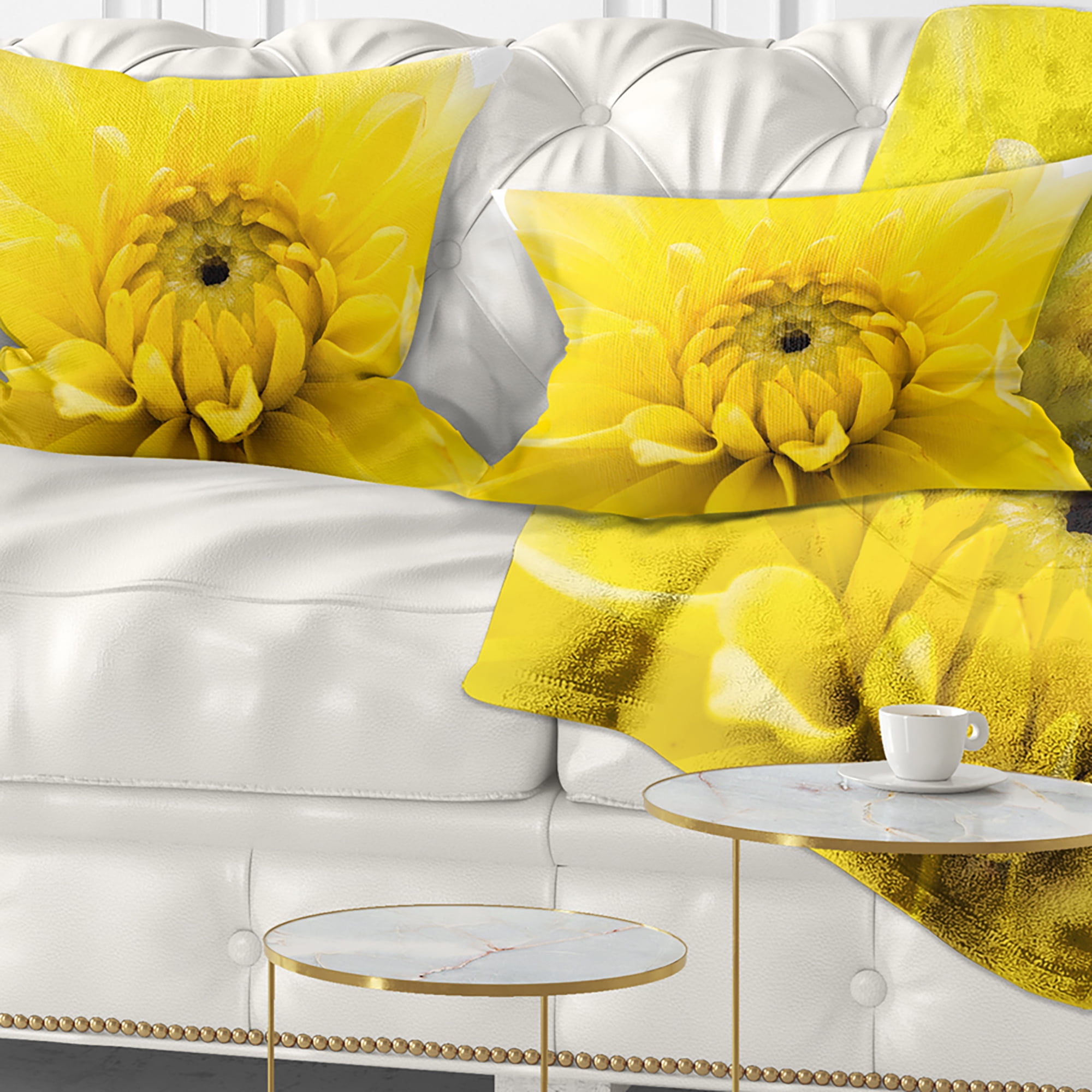 Designart Yellow Chrysanthemum Gold Flower - Flower Throw Pillow - 12x20