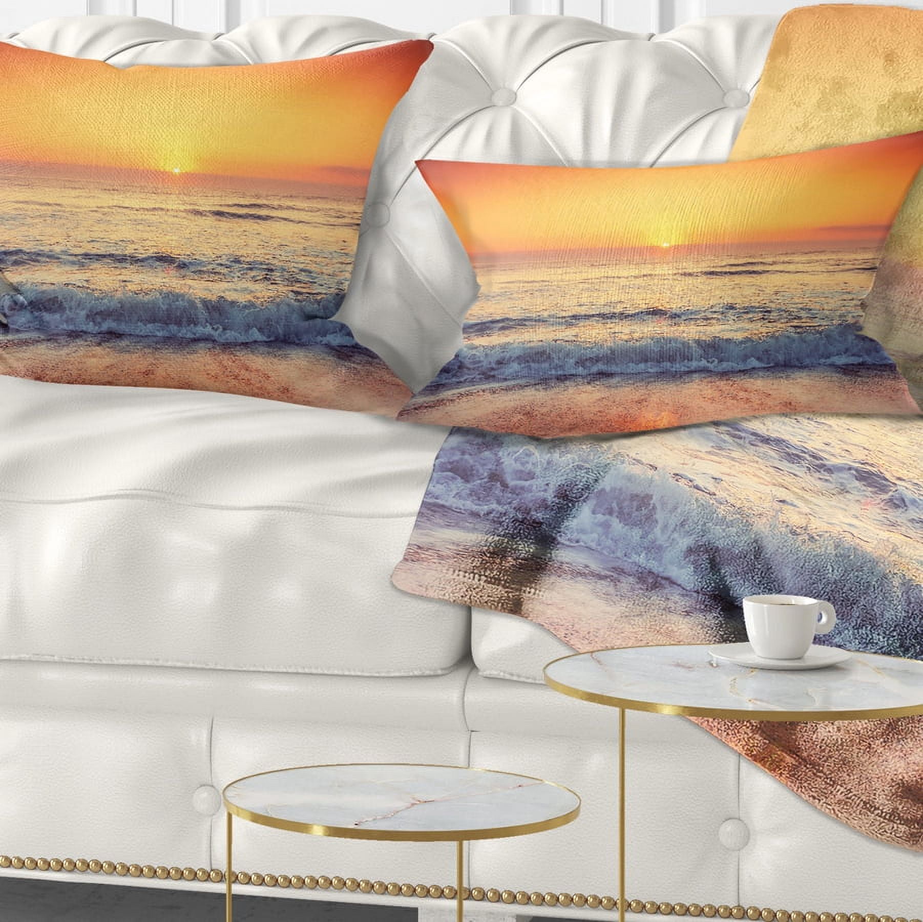 Designart Yellow Cloudscape over Seashore - Beach Throw Pillow - 12x20