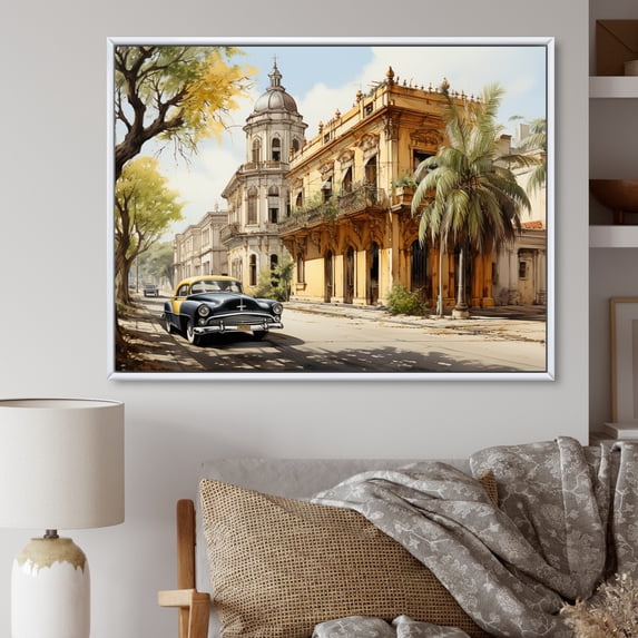 Designart "Yellow Cuban Architecture" Architecture Floater Framed Canvas Art Print