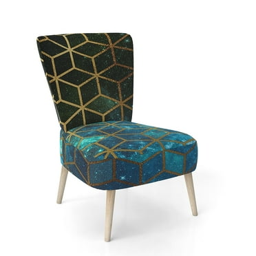 Designart "Yellow Cubes Over Blue Cosmic Background" Upholstered Modern Accent Chair - Arm Chair