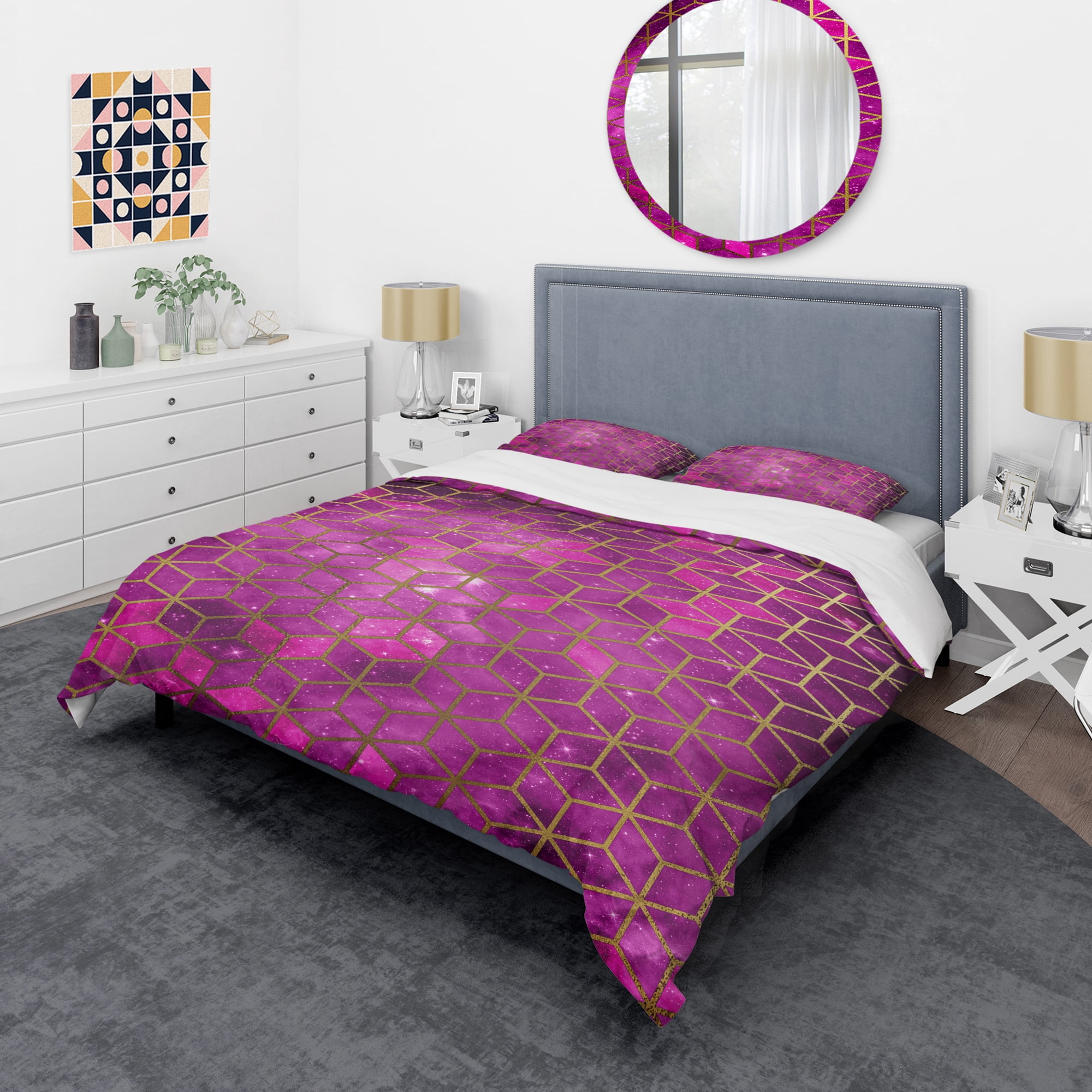 Designart 'Yellow Cubes over Pink Night Sky' Modern & Contemporary Duvet Cover Set