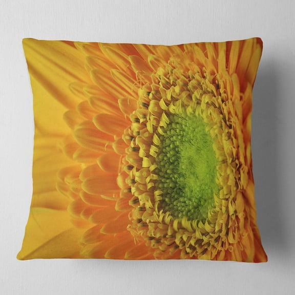 Designart Yellow Daisy Gerbera Flower Close up - Flowers Throw Pillowwork - 16x16
