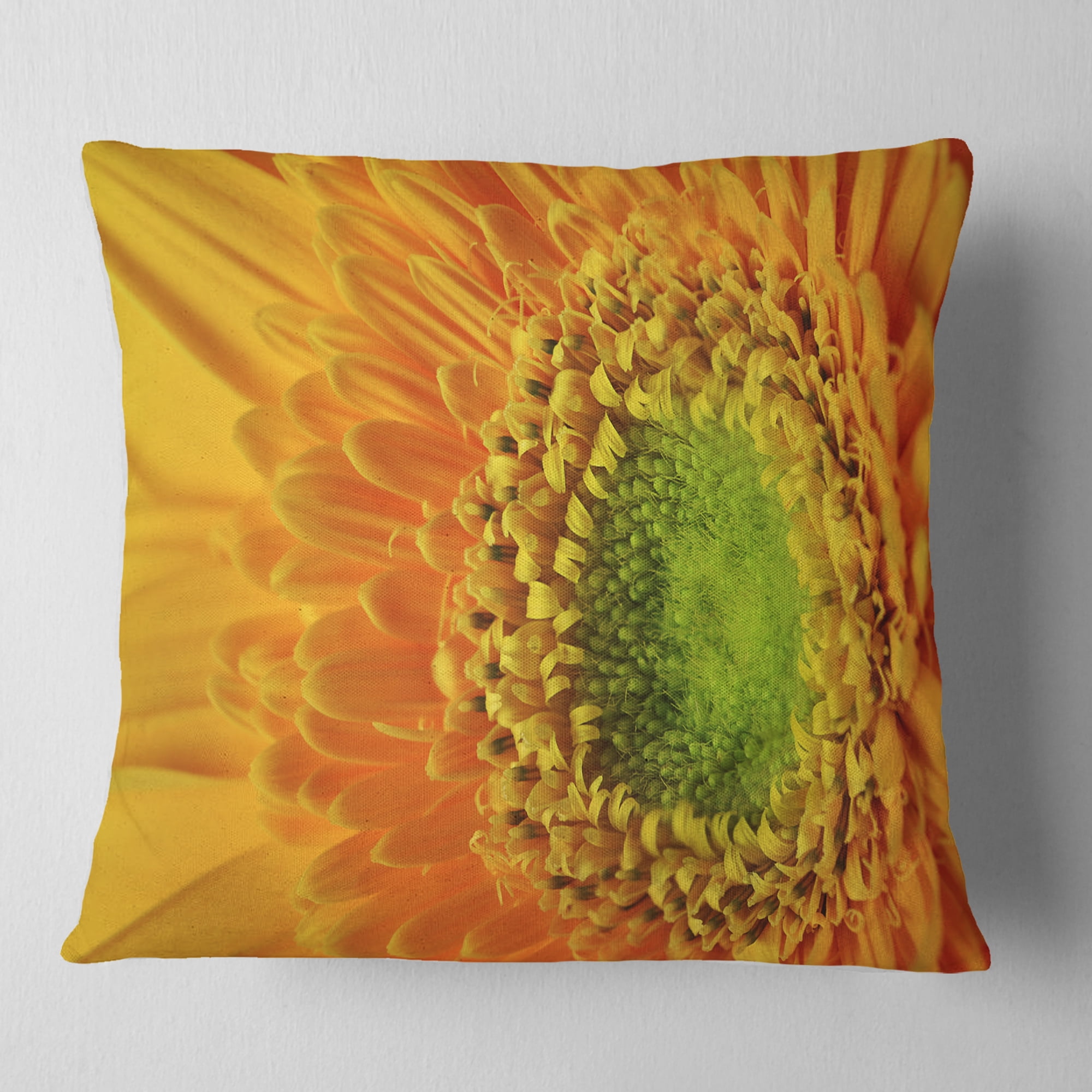 Designart Yellow Daisy Gerbera Flower Close up - Flowers Throw Pillowwork - 18x18