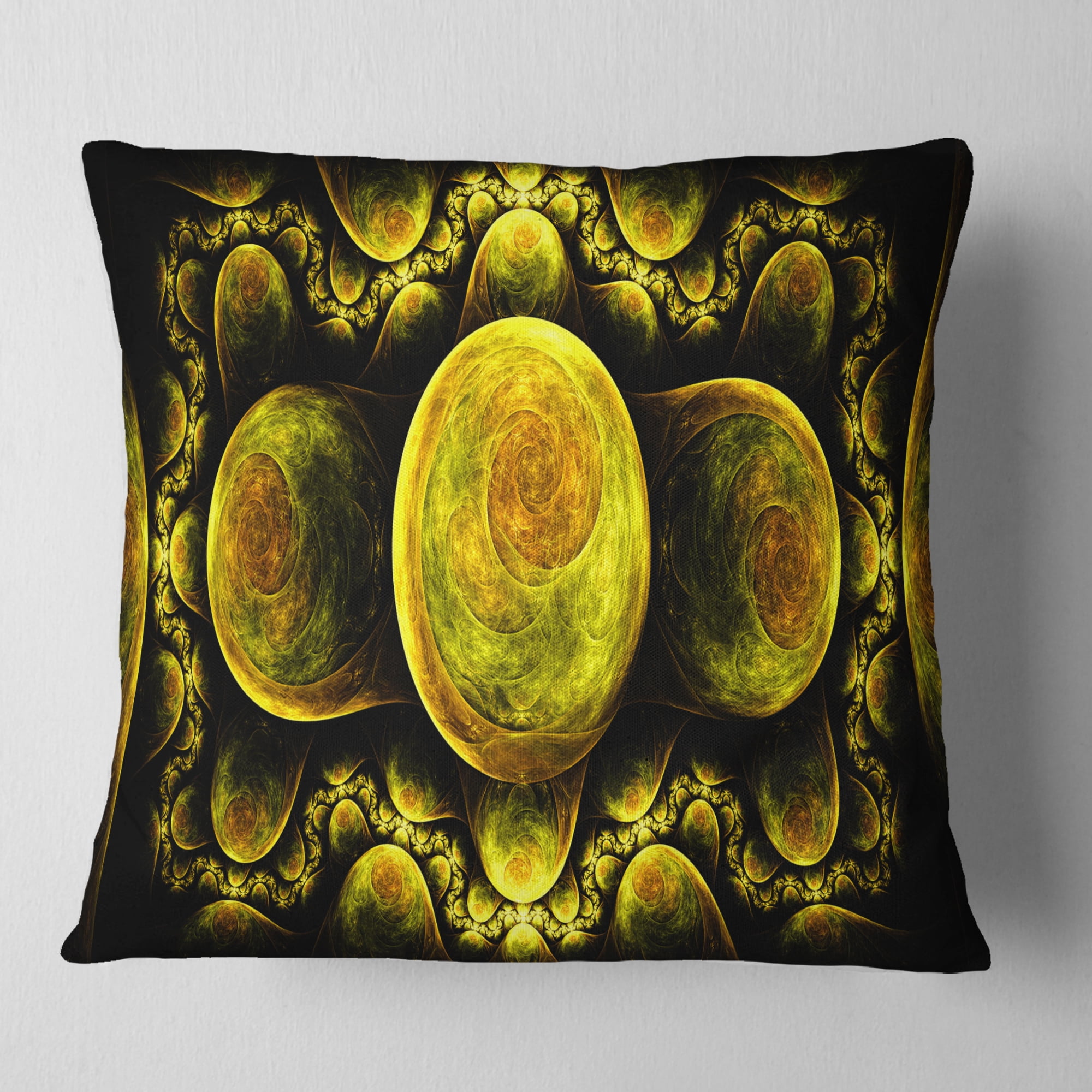 Designart Yellow Exotic Fractal Pattern - Abstract Throw Pillow - 16x16