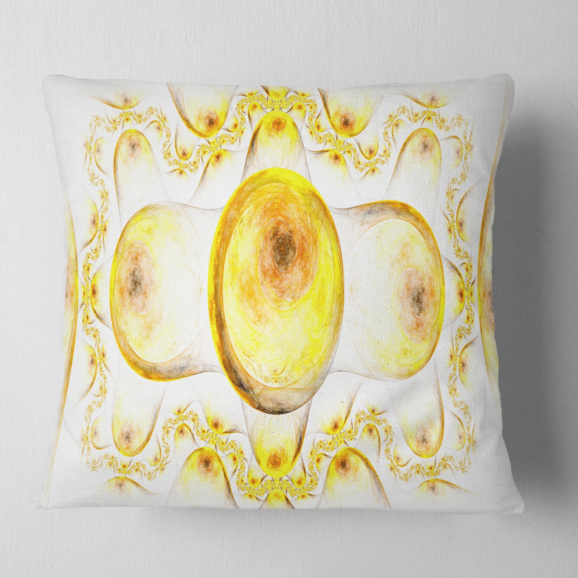 Designart Yellow Exotic Pattern on White - Abstract Throw Pillow - 16x16