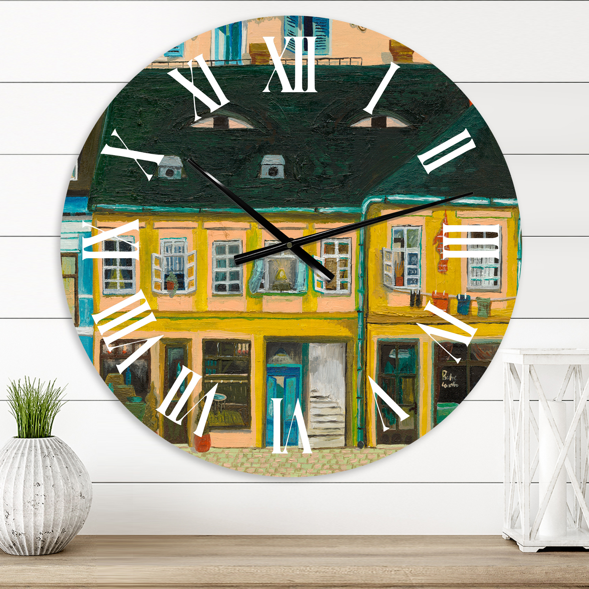 Designart 'Yellow Facade Of Houses In Street In Paris' French Country Wall Clock