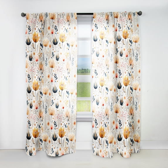 Designart "Yellow Floral Meadow Elegance" Floral Room Darkening Curtain Panel